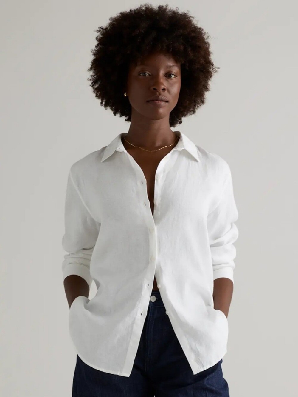 Quince Women's 100% European Linen Long Sleeve Shirt - White, XL